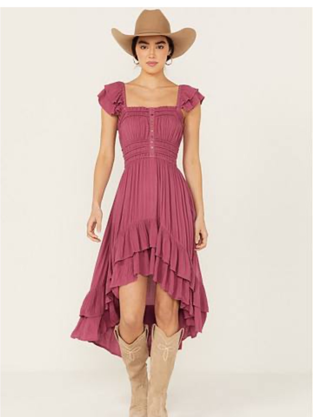 Shyanne Women's Flutter Sleeve Smocked Hi Lo Dress